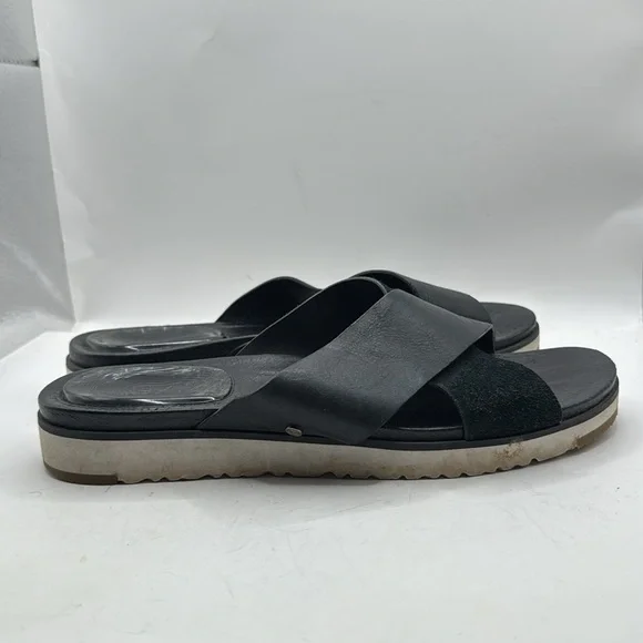UGG | Shoes | Ugg Kari Slip On Black Leather Slides Sandals  display picture 1